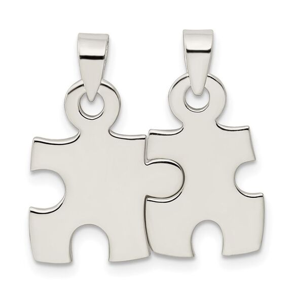 Sterling Silver, Set of 2, Polished Puzzle Piece Pendants - Picture 3 of 6